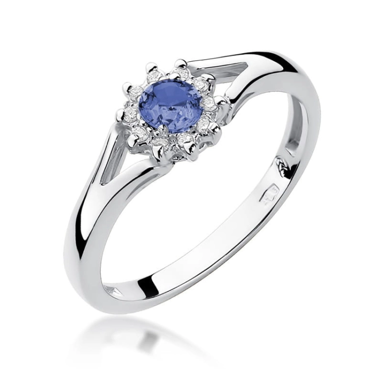 Pierścionek zaręczynowy z białego złota z tanzanitem i diamentami 0,09ct Fire Of Love BW-185-tanzanit-b