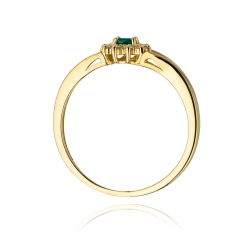 Pierścionek zaręczynowy z żółtego złota z szmaragdem i diamentami 0,09ct Fire Of Love BW-185-szmaragd