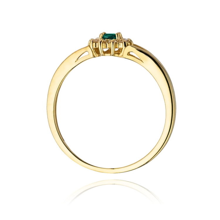 Pierścionek zaręczynowy z żółtego złota z szmaragdem i diamentami 0,09ct Fire Of Love BW-185-szmaragd