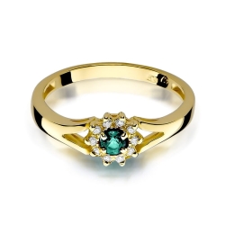 Pierścionek zaręczynowy z żółtego złota z szmaragdem i diamentami 0,09ct Fire Of Love BW-185-szmaragd