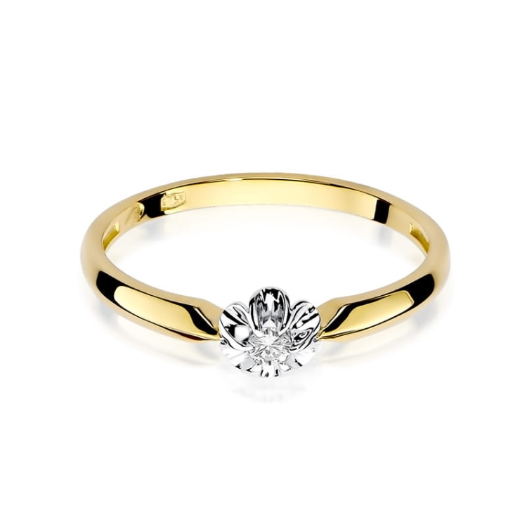 Pierścionek zaręczynowy z żółtego złota z diamentem 0,04ct Fire Of Love BW-187