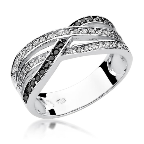 Przejdź do produktu Pierścionek zaręczynowy z białego złota z czarnymi i białymi diamentami 0,18ct Fire Of Love