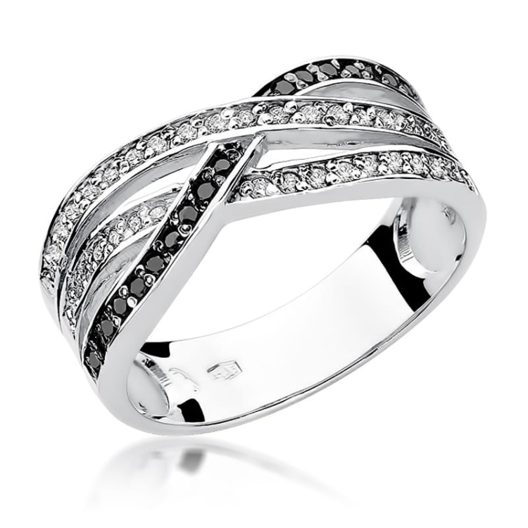 Pierścionek zaręczynowy z białego złota z czarnymi i białymi diamentami 0,18ct Fire Of Love BW-215-czarne-i-białe-b