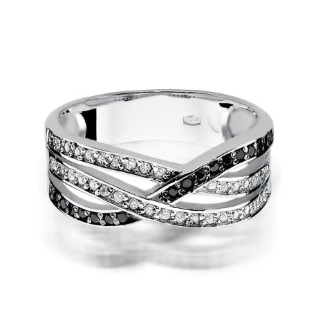 Przejdź do produktu Pierścionek zaręczynowy z białego złota z czarnymi i białymi diamentami 0,18ct Fire Of Love