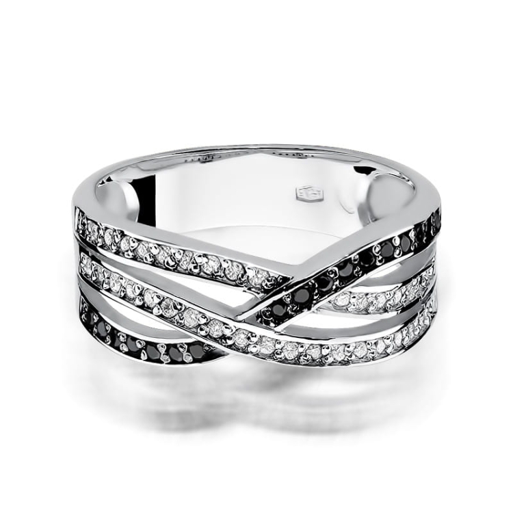 Pierścionek zaręczynowy z białego złota z czarnymi i białymi diamentami 0,18ct Fire Of Love BW-215-czarne-i-białe-b