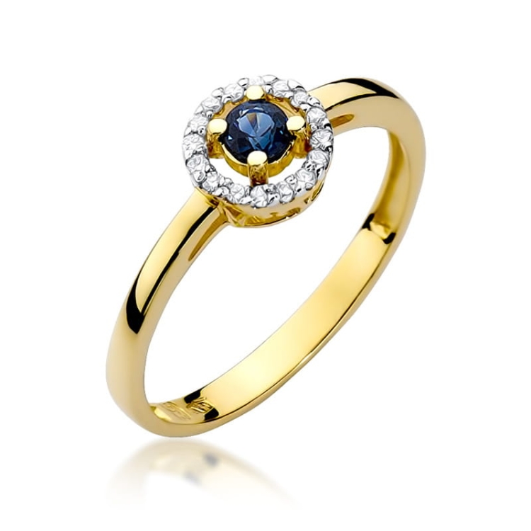 Pierścionek zaręczynowy z żółtego złota z szafirem i diamentami 0,08ct Fire Of Love BW-238-szafir