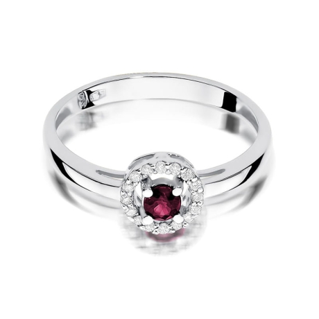 Przejdź do produktu Pierścionek zaręczynowy z białego złota z rubinem i diamentami 0,08ct Fire Of Love