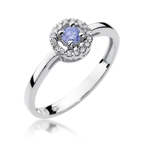 Przejdź do produktu Pierścionek zaręczynowy z białego złota z tanzanitem i diamentami 0,08ct Fire Of Love