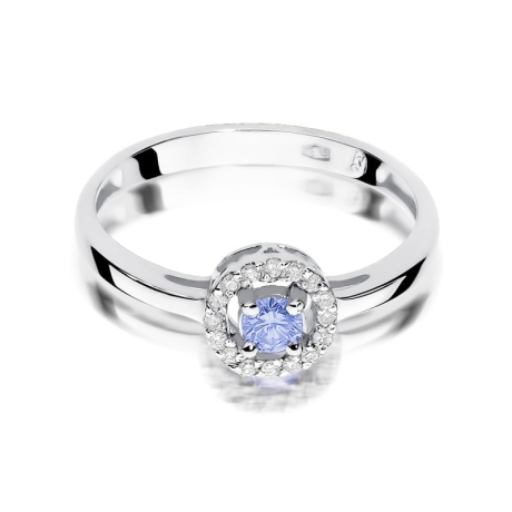 Przejdź do produktu Pierścionek zaręczynowy z białego złota z tanzanitem i diamentami 0,08ct Fire Of Love