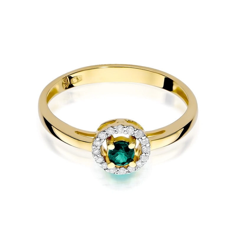 Pierścionek zaręczynowy z żółtego złota z szmaragdem i diamentami 0,08ct Fire Of Love BW-238-szmaragd