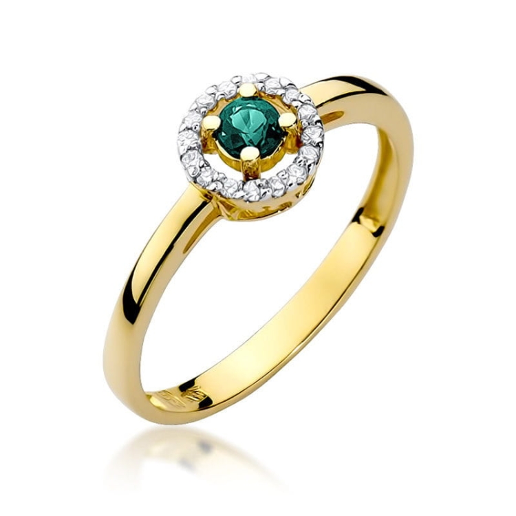 Pierścionek zaręczynowy z żółtego złota z szmaragdem i diamentami 0,08ct Fire Of Love BW-238-szmaragd