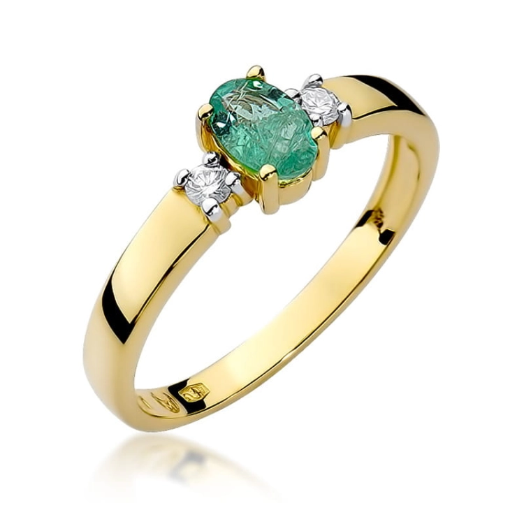 Pierścionek zaręczynowy z żółtego złota z szmaragdem i diamentami 0,08ct Fire Of Love BW-264-szmaragd