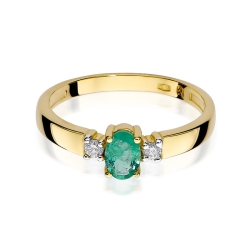 Pierścionek zaręczynowy z żółtego złota z szmaragdem i diamentami 0,08ct Fire Of Love BW-264-szmaragd