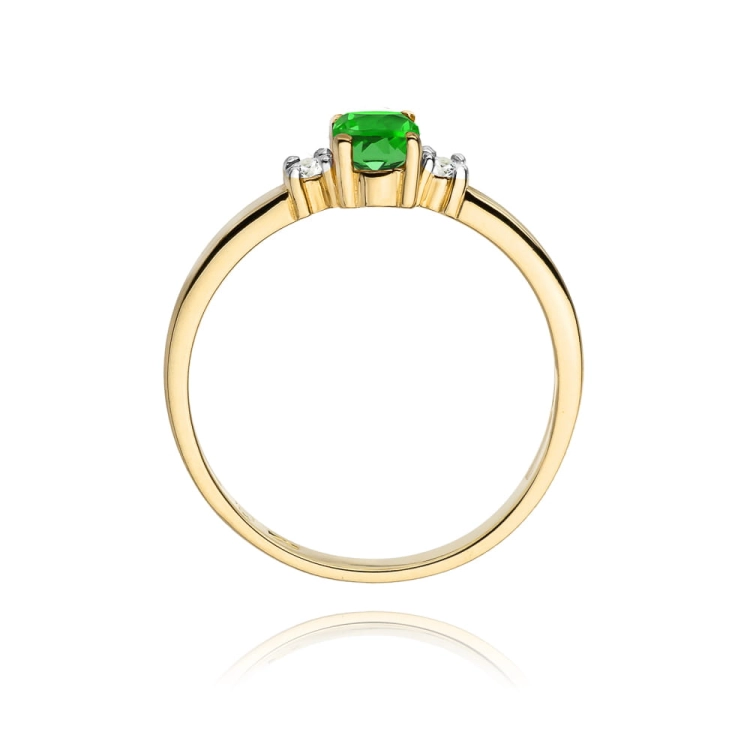 Pierścionek zaręczynowy z żółtego złota z szmaragdem i diamentami 0,08ct Fire Of Love BW-264-szmaragd