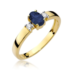 Pierścionek zaręczynowy z żółtego złota z szafirem i diamentami 0,08ct Fire Of Love BW-264-szafir