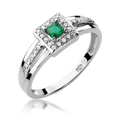 Przejdź do produktu Pierścionek zaręczynowy z białego złota z szmaragdem i diamentami 0,14ct Fire Of Love