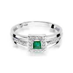 Pierścionek zaręczynowy z białego złota z szmaragdem i diamentami 0,14ct Fire Of Love  BW-271-szmaragd-b