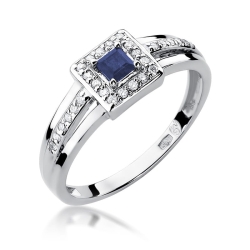 Pierścionek zaręczynowy z białego złota z szafirem i diamentami 0,14ct Fire Of Love  BW-271-szafir-b