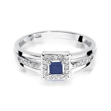 Przejdź do produktu Pierścionek zaręczynowy z białego złota z szafirem i diamentami 0,14ct Fire Of Love
