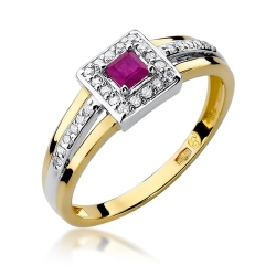 Pierścionek zaręczynowy z żółtego złota z rubinem i diamentami 0,14ct Fire Of Love BW-271-rubin