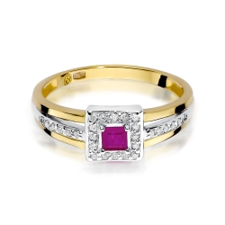 Pierścionek zaręczynowy z żółtego złota z rubinem i diamentami 0,14ct Fire Of Love BW-271-rubin
