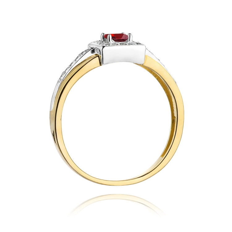Pierścionek zaręczynowy z żółtego złota z rubinem i diamentami 0,14ct Fire Of Love BW-271-rubin