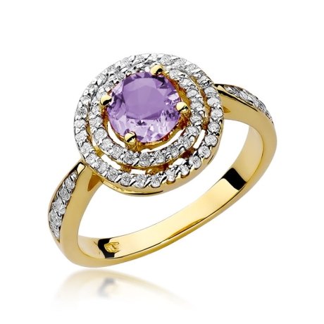 Przejdź do produktu Pierścionek zaręczynowy z żółtego złota z ametystem i diamentami 0,38ct Fire Of Love