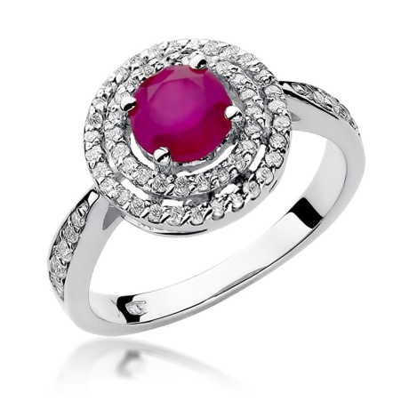 Przejdź do produktu Pierścionek zaręczynowy z białego złota z rubinem i diamentami 0,38ct Fire Of Love