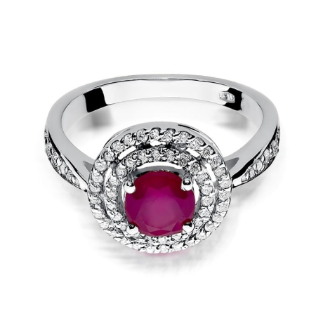 Przejdź do produktu Pierścionek zaręczynowy z białego złota z rubinem i diamentami 0,38ct Fire Of Love