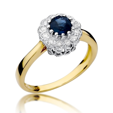 Przejdź do produktu Pierścionek zaręczynowy z żółtego złota z szafirem i diamentami 0,17ct Fire Of Love