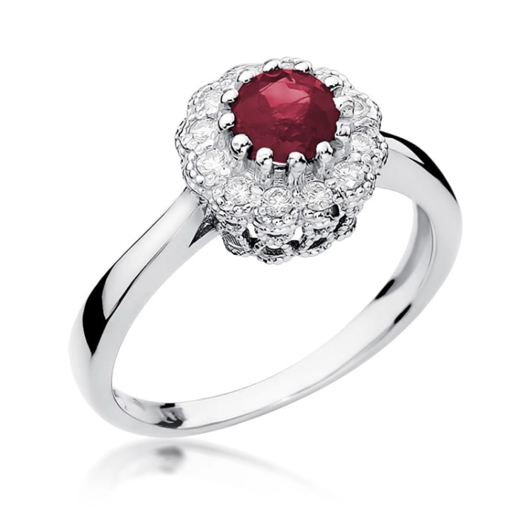 Pierścionek zaręczynowy z białego złota z rubinem i diamentami 0,17ct Fire Of Love BW-284-rubin-b