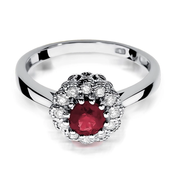 Pierścionek zaręczynowy z białego złota z rubinem i diamentami 0,17ct Fire Of Love BW-284-rubin-b