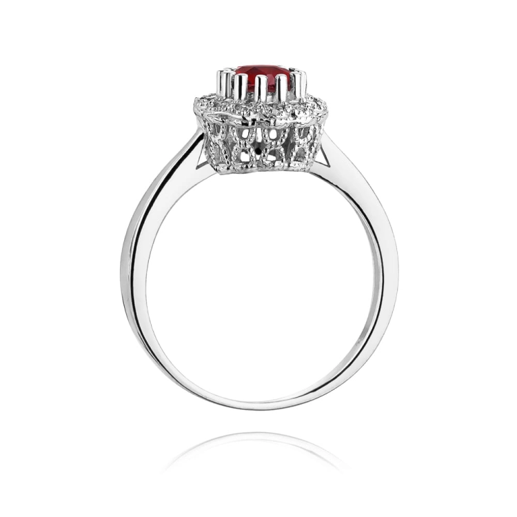 Pierścionek zaręczynowy z białego złota z rubinem i diamentami 0,17ct Fire Of Love BW-284-rubin-b