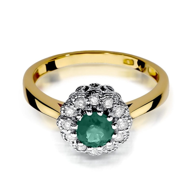 Pierścionek zaręczynowy z żółtego złota z szmaragdem i diamentami 0,17ct Fire Of Love BW-284-szmaragd
