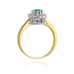 Pierścionek zaręczynowy z żółtego złota z szmaragdem i diamentami 0,17ct Fire Of Love BW-284-szmaragd