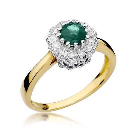 Przejdź do produktu Pierścionek zaręczynowy z żółtego złota z szmaragdem i diamentami 0,17ct Fire Of Love