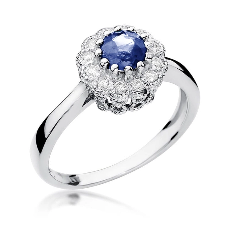 Pierścionek zaręczynowy z białego złota z tanzanitem i diamentami 0,17ct Fire Of Love BW-284-tanznait-b