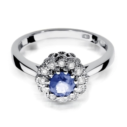 Pierścionek zaręczynowy z białego złota z tanzanitem i diamentami 0,17ct Fire Of Love BW-284-tanznait-b