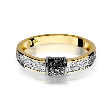 Przejdź do produktu Pierścionek zaręczynowy z żółtego złota z czarnymi i białymi diamentami 0,14ct Fire Of Love