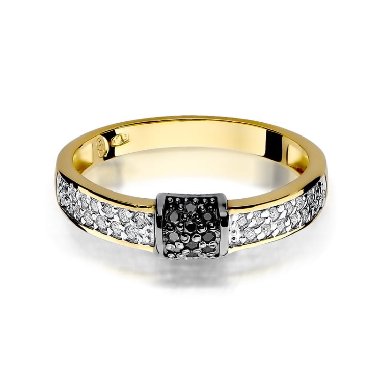 Pierścionek zaręczynowy z żółtego złota z czarnymi i białymi diamentami 0,14ct Fire Of Love BW-297-0,14ct
