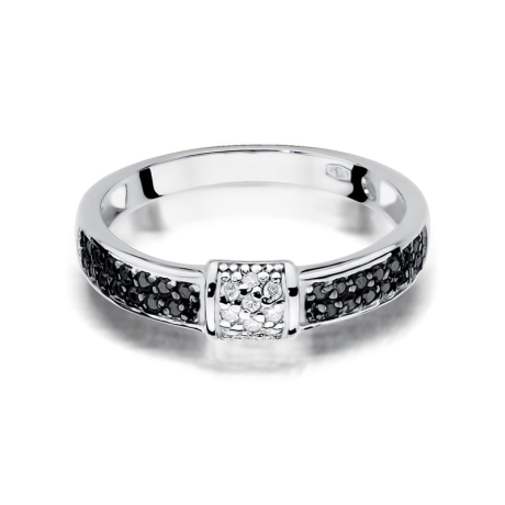 Przejdź do produktu Pierścionek zaręczynowy z białego złota z czarnymi i białymi diamentami 0,05ct Fire Of Love 