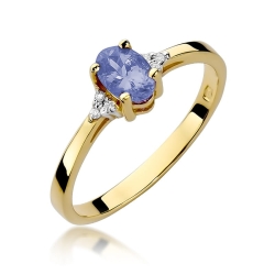 Pierścionek zaręczynowy z żółtego złota z tanzanitem i diamentami 0,05ct Fire Of Love BW-301-tanzanit