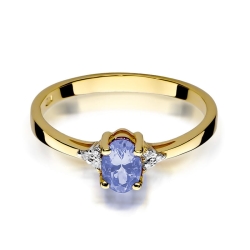 Pierścionek zaręczynowy z żółtego złota z tanzanitem i diamentami 0,05ct Fire Of Love BW-301-tanzanit