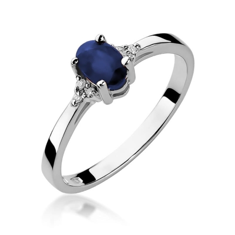 Przejdź do produktu Pierścionek zaręczynowy z białego złota z szafirem i diamentami 0,05ct Fire Of Love