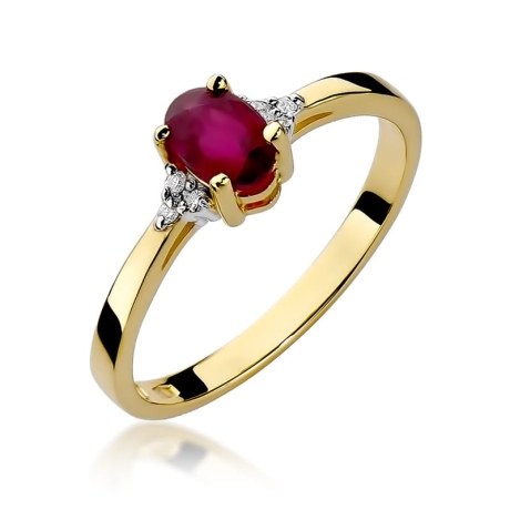 Przejdź do produktu Pierścionek zaręczynowy z żółtego złota z rubinem i diamentami 0,05ct Fire Of Love