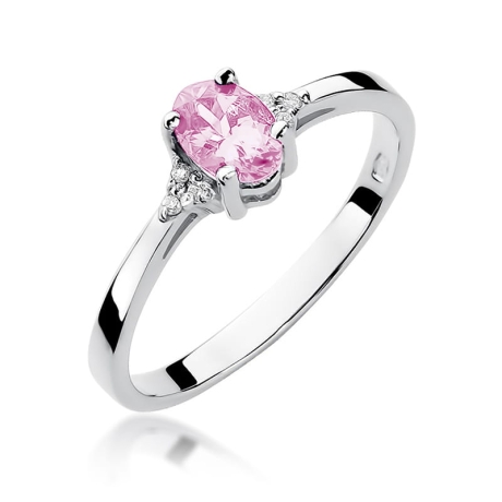 Przejdź do produktu Pierścionek zaręczynowy z białego złota z różowym topazem i diamentami 0,05ct Fire Of Love