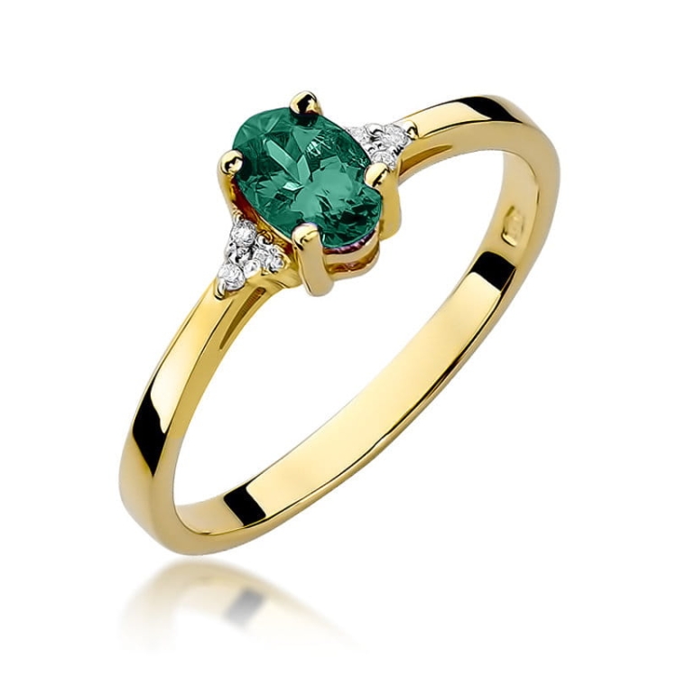 Pierścionek zaręczynowy z żółtego złota z szmaragdem i diamentami 0,05ct Fire Of Love BW-301-szmaragd