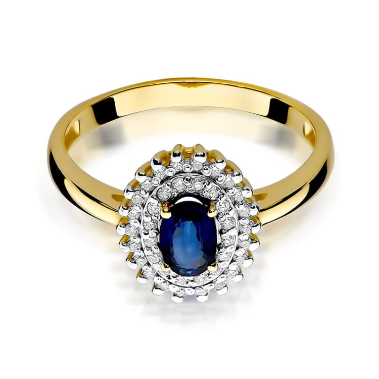 Pierścionek zaręczynowy z żółtego złota z szafirem i diamentami 0,19ct Fire Of Love  BW-303-szafir