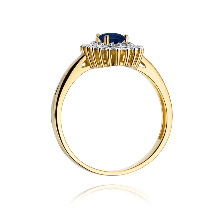 Pierścionek zaręczynowy z żółtego złota z szafirem i diamentami 0,19ct Fire Of Love  BW-303-szafir