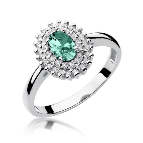 Przejdź do produktu Pierścionek zaręczynowy z białego złota z szmaragdem i diamentami 0,19ct Fire Of Love